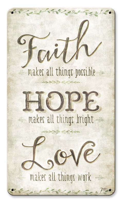 Faith Hope Love Metal Sign 8 x 14 Inches