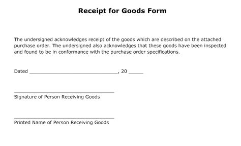 Free Receipt for Goods Form - PDF Template - Form Download