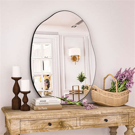 HARRITPURE Irregular Wall Mirror 24"x32" Black Asymmetrical Bathroom ...