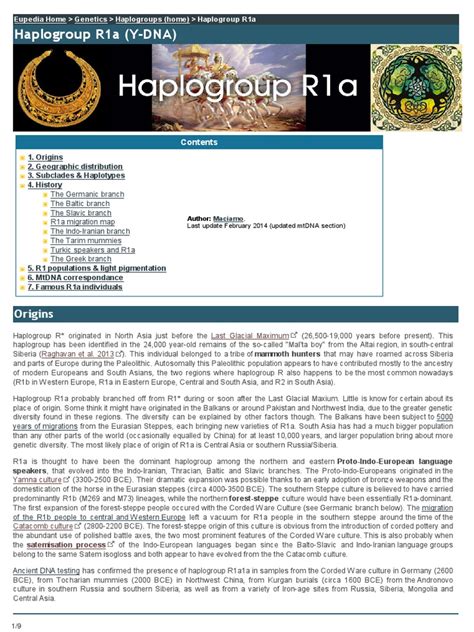 Origins and History of Haplogroup R1a Y PDF | Download Free PDF | Ethnicity | Ethnic Groups