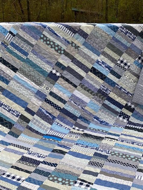 Handmade Quilt Blue and Grey Strip Quilt Made to Order in - Etsy