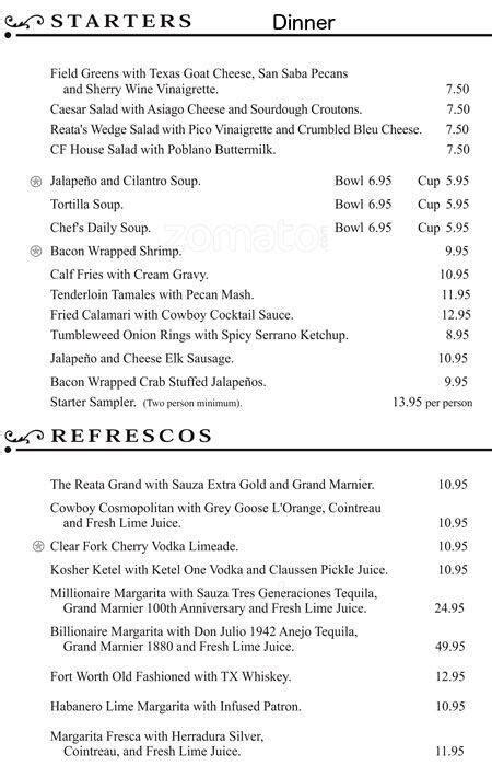 Menu at Reata Restaurant, Fort Worth, 310 Houston St