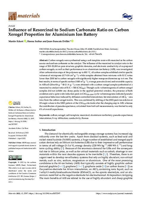 (PDF) Influence of Resorcinol to Sodium Carbonate Ratio on Carbon Xerogel Properties for ...