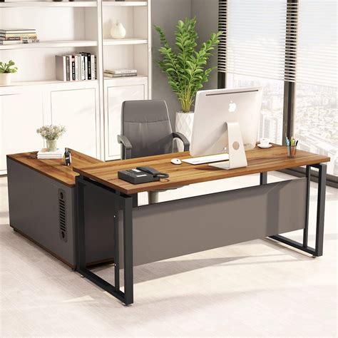 LITTLE TREE L-Shaped Computer Desk, 55" Executive Desk Business ...