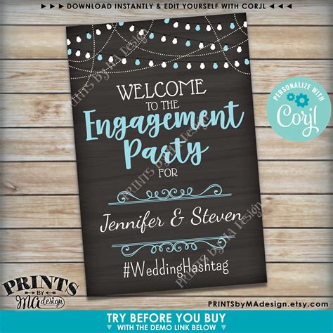 Engagement Party Sign, Welcome Sign, Custom PRINTABLE 24x36” Chalkboard ...