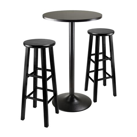 Winsome Wood Obsidian 3 Piece Round Black Pub Table Set by OJ Commerce 20331 - $251.46