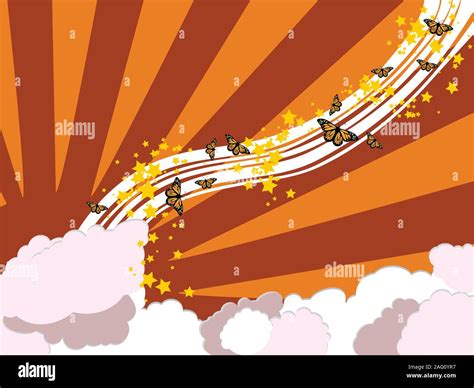 Illustration of abstract summer sky with butterflies and stars background Stock Vector Image ...