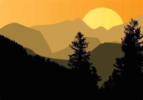 Sunset with mountain silhouette Vector | Free Download