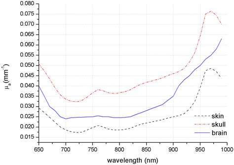 Absorption coefficient µa spectrum for skin, skull and intracerebral... | Download Scientific ...