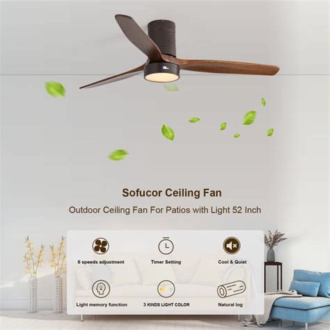 52 Inch Low Profile Flush Mount Ceiling Fan With Light Remote Control ...