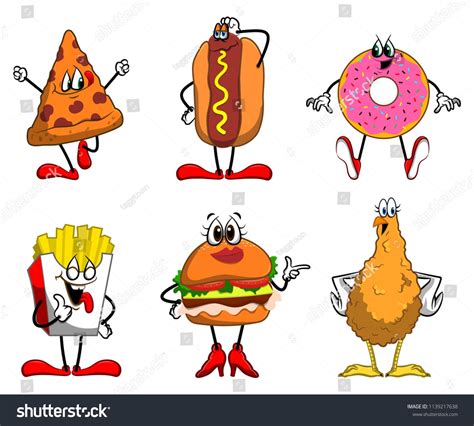 Set Of Junk Food Cartoon Characters Vector Food Cartoon, Fizzy Drink ...