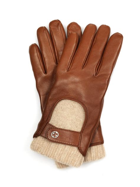 Gucci Leather And Cashmere Gloves in Brown for Men | Lyst