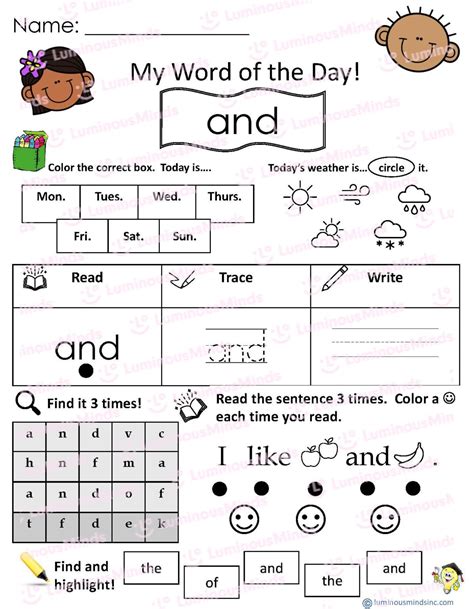 Reading Comprehension Worksheets - My Word of the Day: and