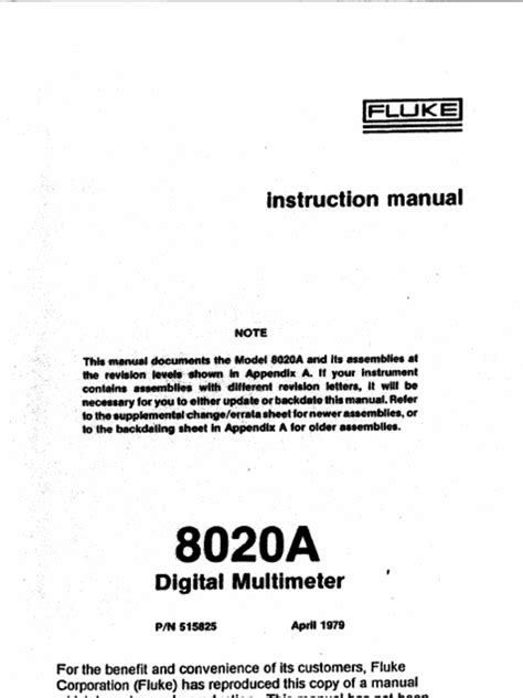 FLUKE 8020A Instruction Manual 1979-04 | PDF