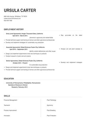 Agronomist Resume Sample & Tips | Online Resume Builder