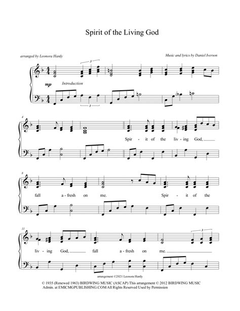 Spirit Of The Living God By Daniel Iverson - Digital Sheet Music For Score - Download & Print A0 ...