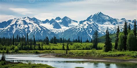 Alaska mountain range wilderness nature landscape snowy mountains wallpaper AI generated ...