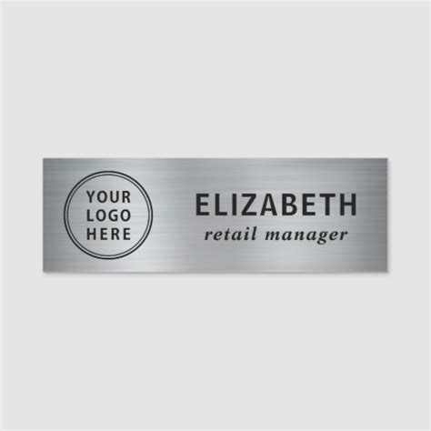 Elegant Business Logo Silver Name Tag | Zazzle