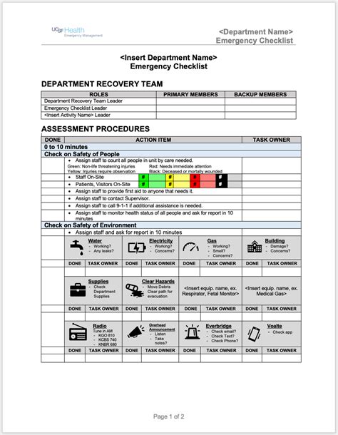 Department Emergency Checklist and Action Plan | Safety Security EM