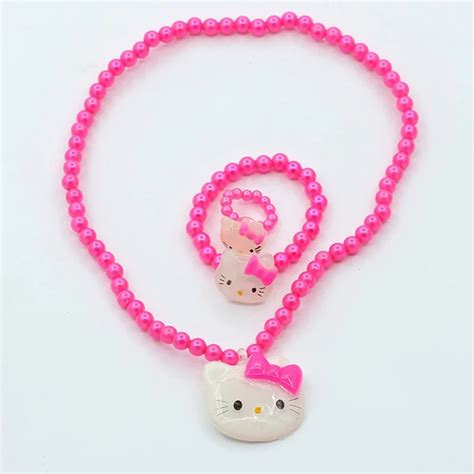 Hello Kitty Jewelry Set for Children Cute Cat Acrylic Beads Necklace Set Parure Bijoux Fashion ...