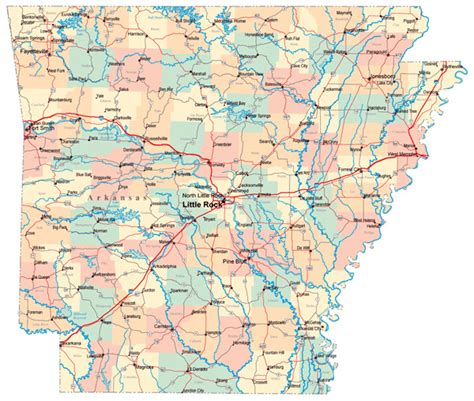 Detailed administrative and road map of Arkansas with cities | Vidiani.com | Maps of all ...