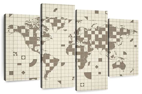 Geometric Grid World Map Wall Art | Digital Art