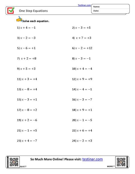 One Step Equations worksheets