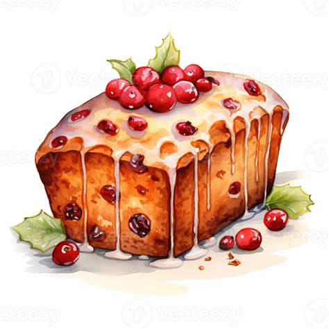 Loaf Cake For Christmas Event. Watercolor Style. AI Generated 34713209 PNG