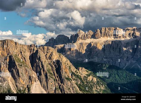 Seceda peak. Trentino Alto Adige, Dolomites Alps, South Tyrol, Italy. Odle mountain range, Val ...