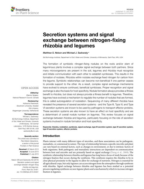 (PDF) Secretion systems and signal exchange between nitrogen-fixing rhizobia and legumes