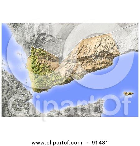 Royalty-Free (RF) Clipart Illustration of a Shaded Relief Map Of Yemen ...