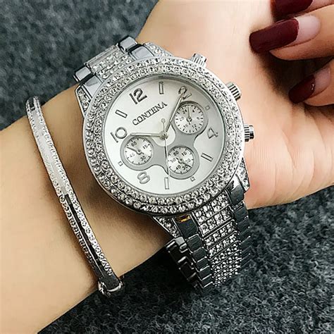 New Luxury Silver Wrist Watch Women Bling Diamonds Watches Ladies ...