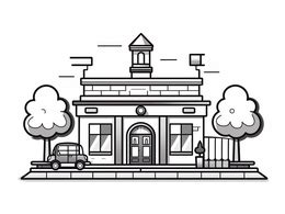 Happy Police Station Drawing - Coloring Page