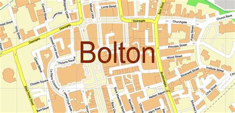 Bolton UK Map Vector City Plan High Detailed Street Map editable Adobe Illustrator in layers