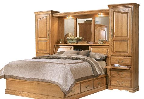 FT-605 and FT-611-Q-M - Master-piece Oak Bedroom Pier Wall with Platform Bed - Queen Size Items ...