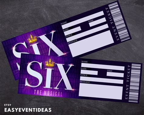 Printable Six the Musical Ticket Editable Tickets Musical Fake Surprise Ticket Souvenir Keep ...