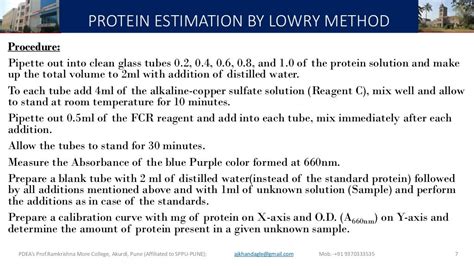 Lowry method for protein estimation