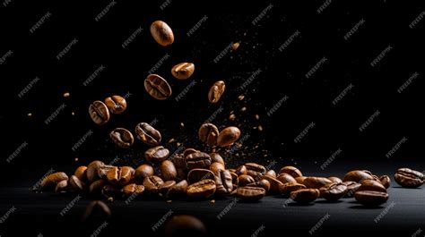 Premium Photo | Coffee beans falling on a black background