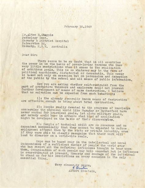 Albert Einstein Letters Warning About Danger of Atomic Bomb and Power-hungry Leaders go to Auction