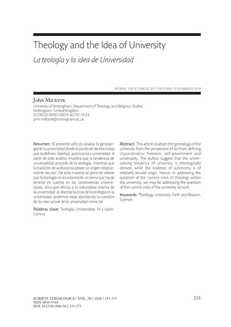 (PDF) Theology and the Idea of University