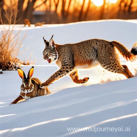 Bobcat Hunting in Snow Realistic Golden Hour Wildlife Scene | MUSE AI