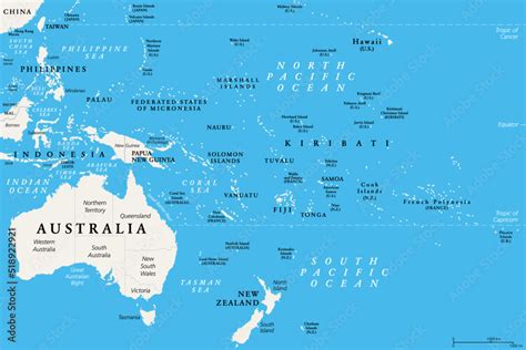 Oceania, political map. Australia and the Pacific, including New ...