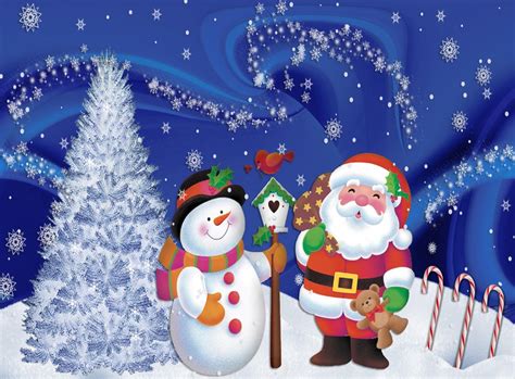 Santa claus, snowman, christmas, tree, snowflakes, postcard wallpaper ...