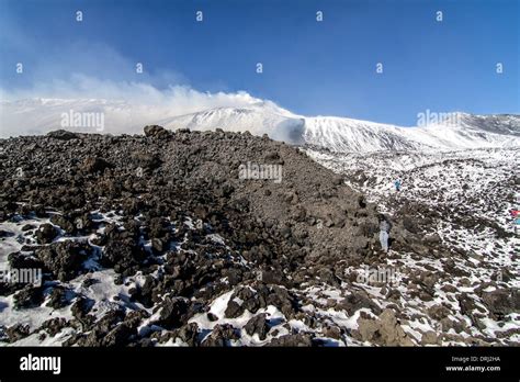 Mount Etna, Sicily, Italy. 26th January 2014. Lava flow. Credit: Wead ...