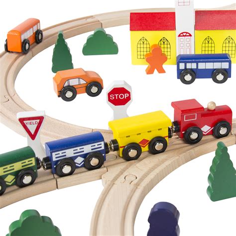 100pc Hand Crafted Wooden Train Set Triple Loop Railway Track Kids Toy ...