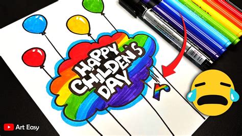 Childrens Day Card Drawing || Super Easy || Brush Pen/ Sketch Pen ...