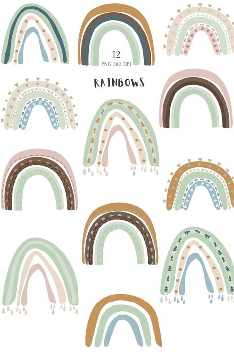 Bohemian Rainbows clipart set. Boho Baby Neutral Rainbow PNG | Etsy in 2021 | Rainbow clipart ...