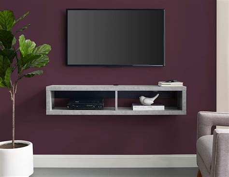 Grey Floating Shelf TV Stand with Open Shelving Contemporary and Minimal | Interior Design Ideas