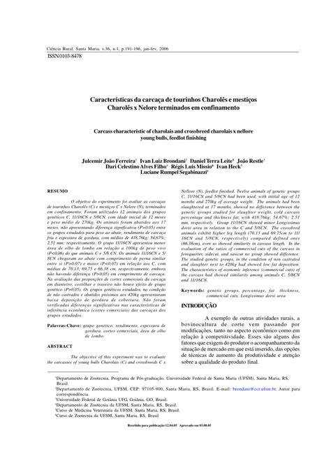 (PDF) Carcass characteristic of charolais and crossbreed charolais x nellore young bulls ...