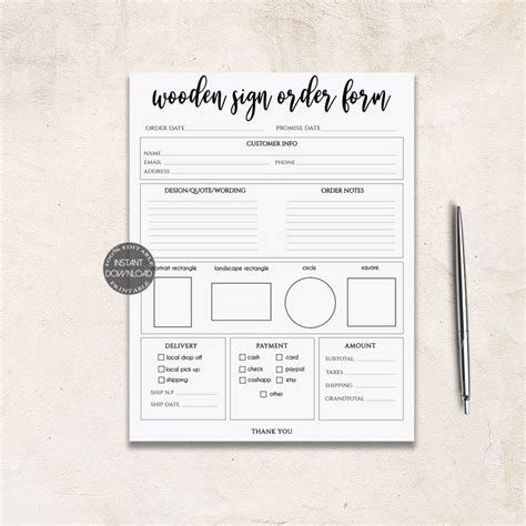 Wooden Sign Order Form Template Printable Craft Sign Order | Etsy